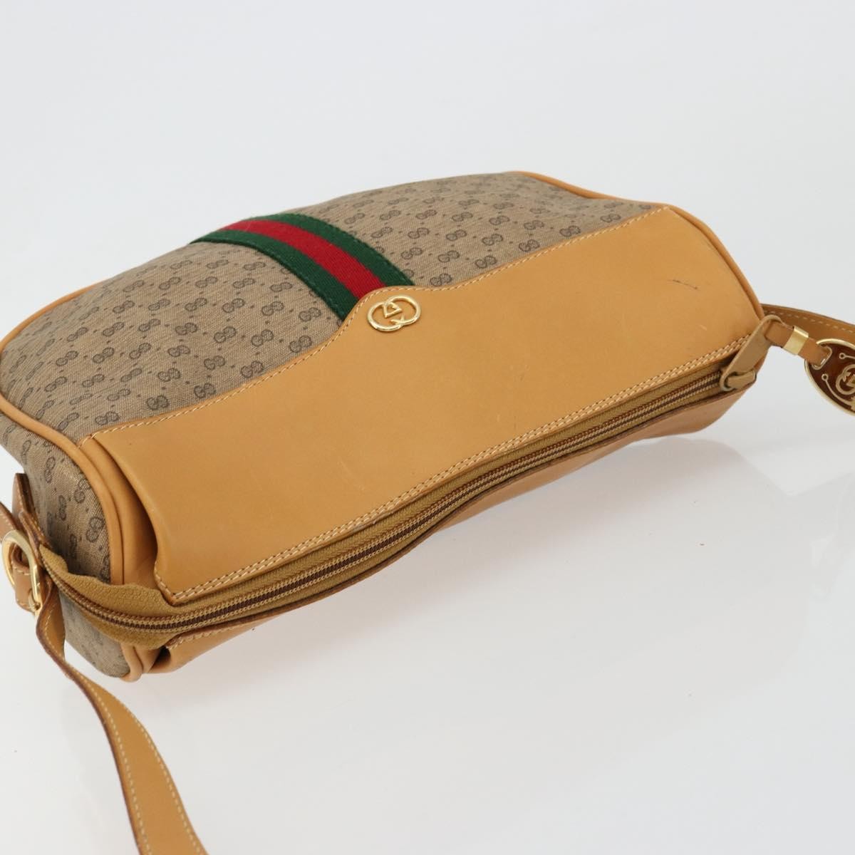 GUCCI Micro GG Supreme Web Sherry Line Shoulder Bag PVC Beige Gold Auth 184546