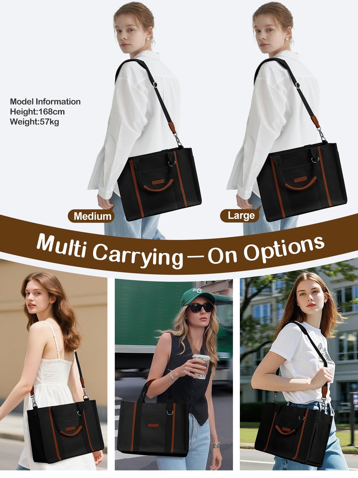 BESBESME Canvas Tote Bag for Women with Zipper & Compartments – Large Multi-P…