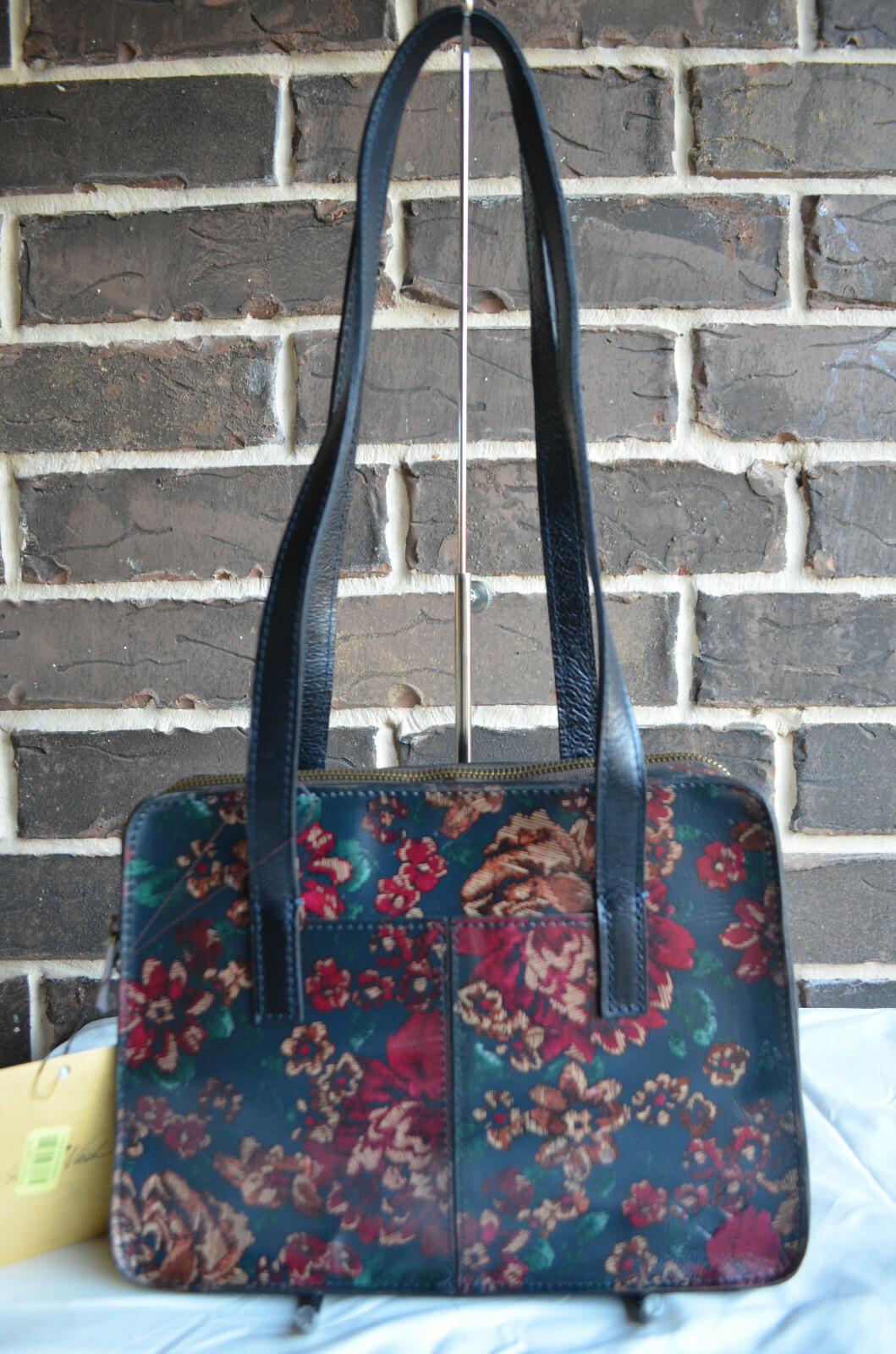 NWT $229 Patricia Nash Fall Tapestry Leather Large Duaphine Shoulder Bag green