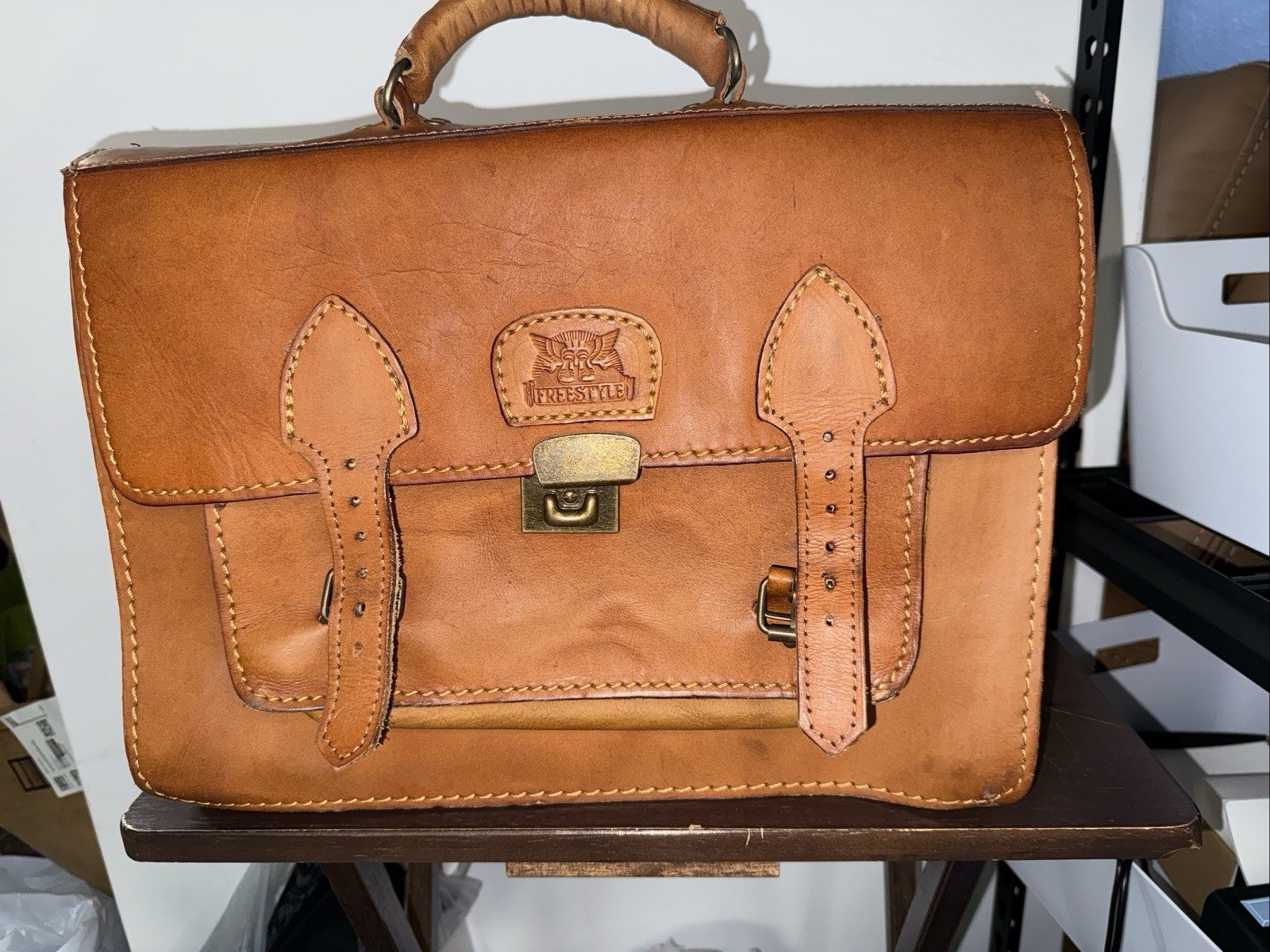 Freestyle Saddlebag Briefcase Genuine Leather Tan Handmade Messenger Bag Vintage