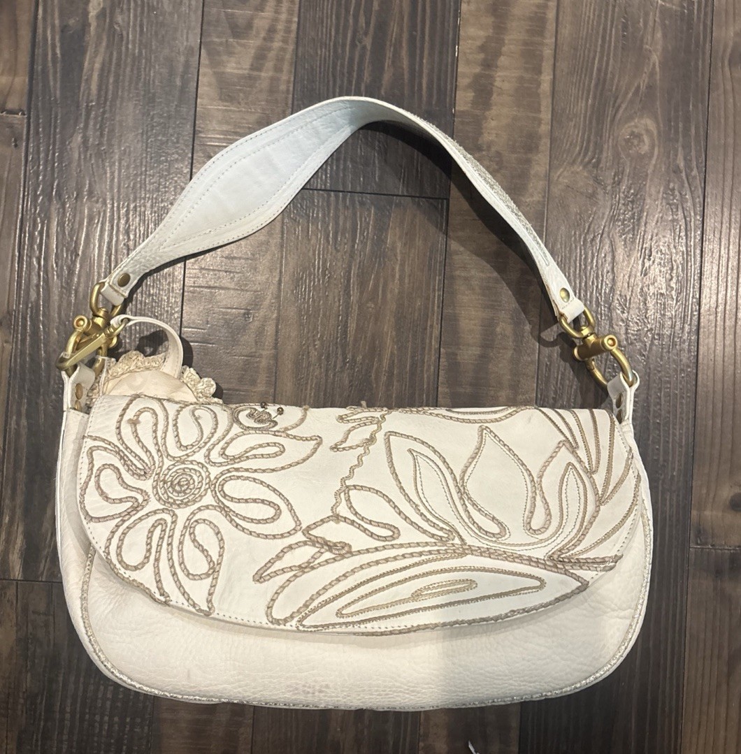 Made In Italy White Gianfranco Sisti Genuine Leather Hobo Bag Shoulder Bag