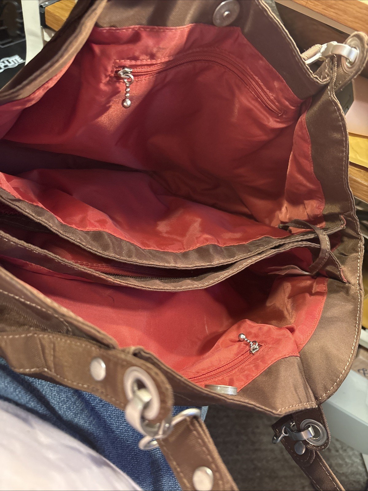 Brown Baggaliini 8 1/2 In Tall Snap Closure Nylon Like Material