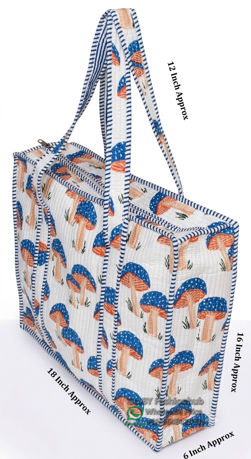 Handmade Eco-Friendly Quilted Cotton Market Bag Beach Tote Bag hand block bag