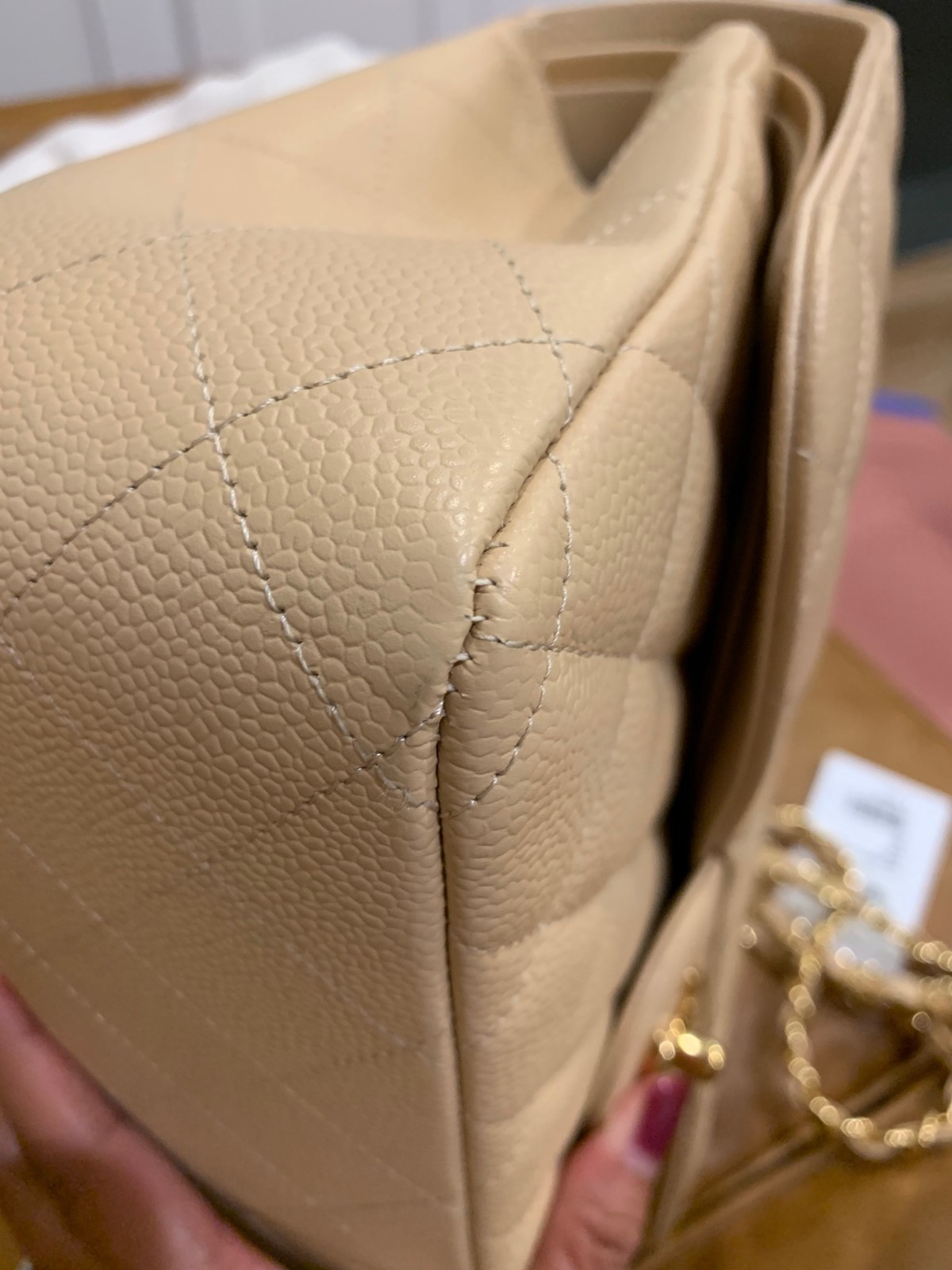 CHANEL Jumbo Classic Double Flap Bag – Beige Caviar Leather Gold Hardware