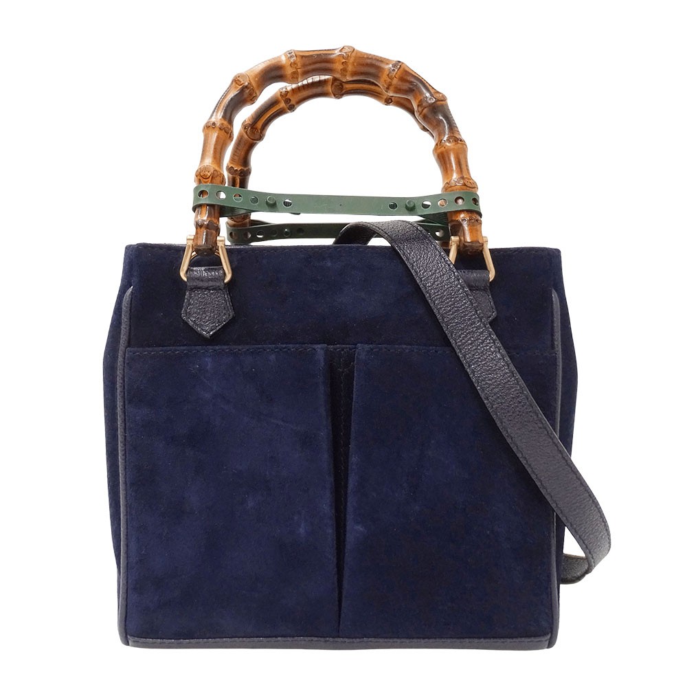 Gucci Bag 2way Bamboo Suede Navy Shoulder Bag Women’s #BBB482