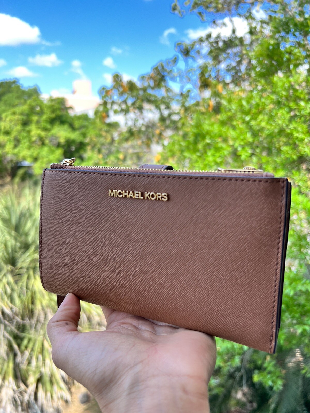Michael Kors MK Jet Set Travel Double Zip Phone Case Card Holder Wristlet Wallet