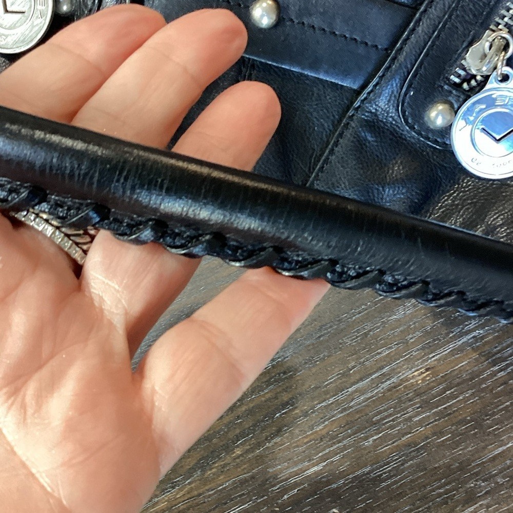 Via Spiga Black Leather Shoulder Bag with Silver Accents