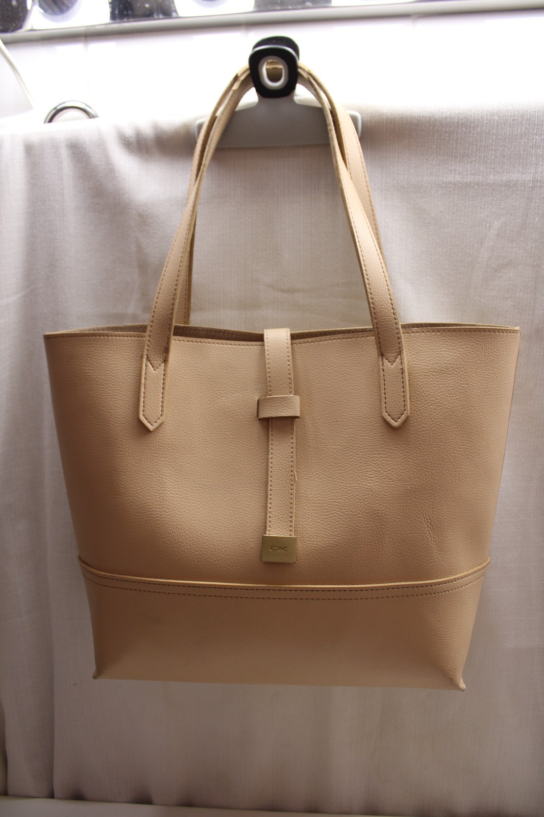 Donna Karan Cashmere Mist DK Logo Tote Bag Eggshell Light Cream Tote 15″x12″x4″