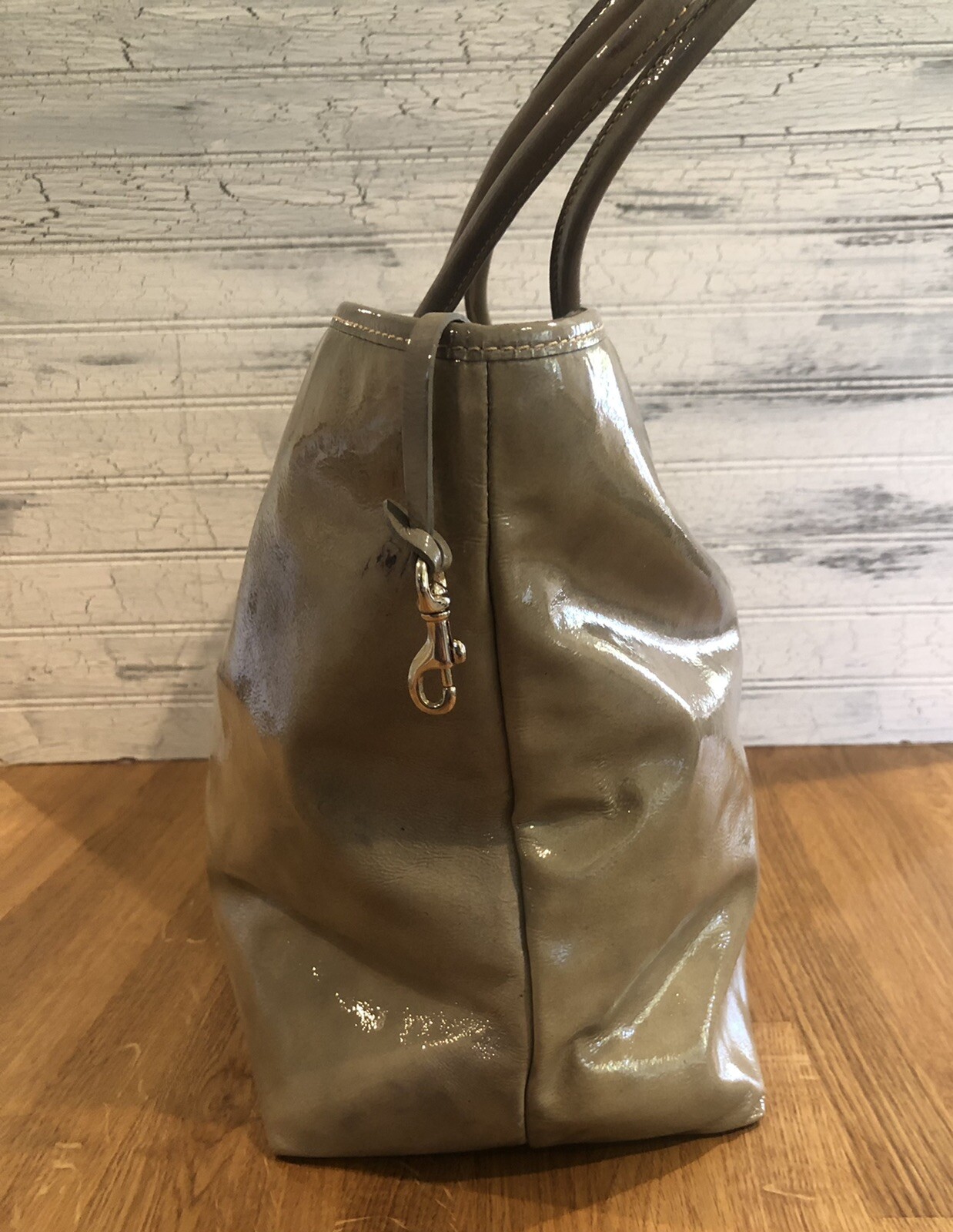 Dooney & Bourke Cindy Taupe Marbled Patent Leather Tote Shopper Bag