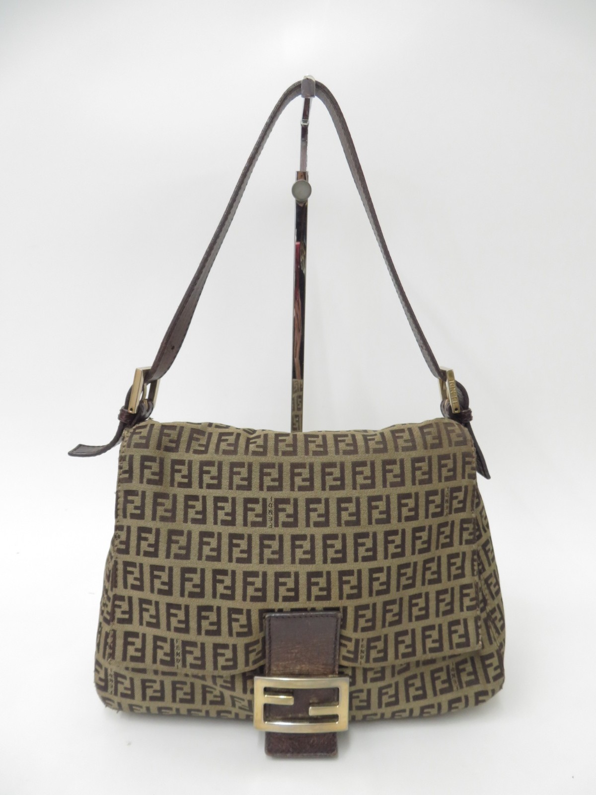 Authentic FENDI Zucchino Mamma Baguette Canvas Shoulder Bag Hand Bag I#51779