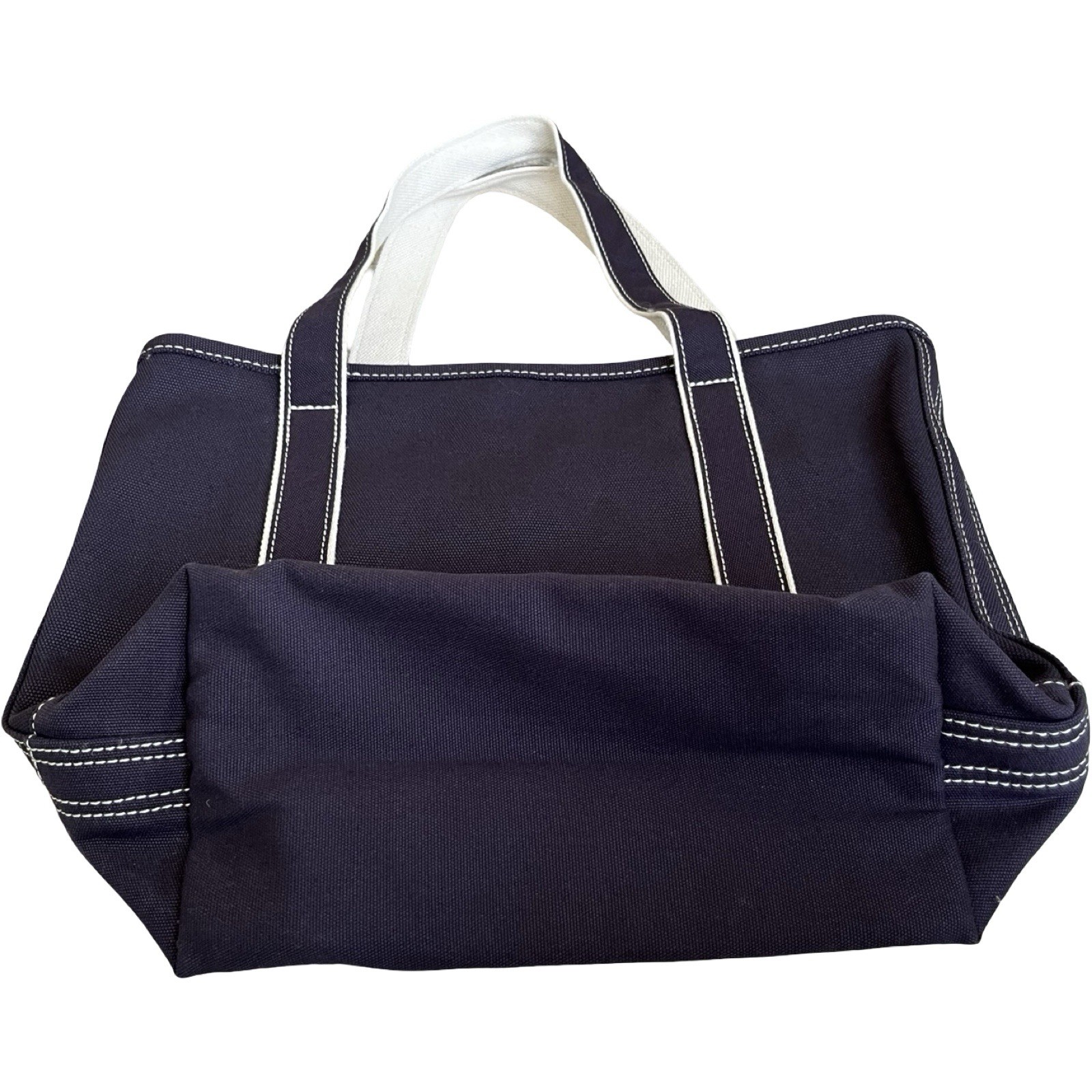 Lands End Medium Size Boat Tote Bag Blue Heavy Duty Cotton 13.5×16”