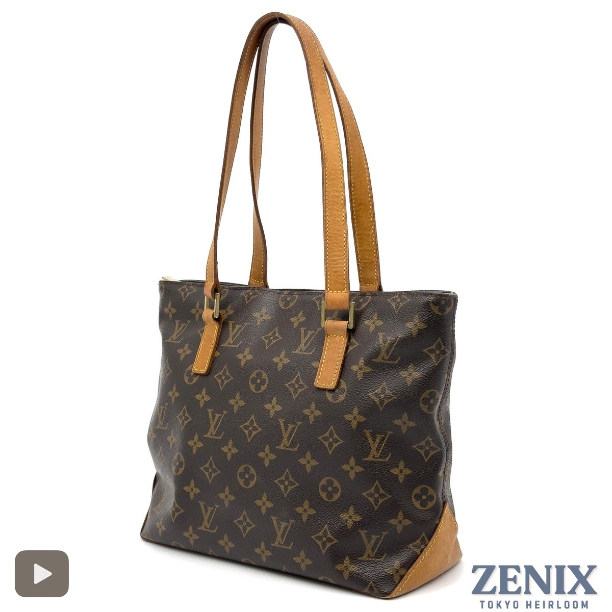 Louis Vuitton Cabas Piano Monogram Canvas Leather Zipper Handbag M51148 Vintage