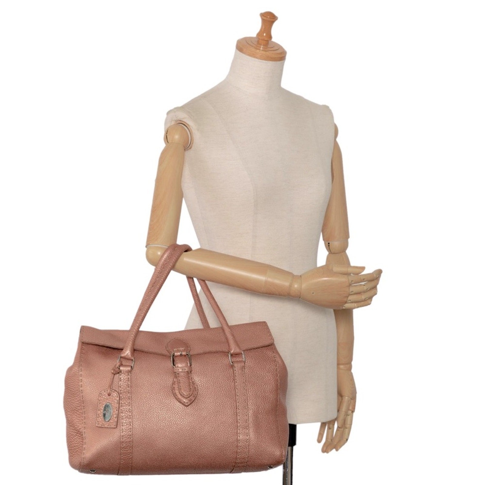 Fendi Selleria Linda Large Pink Leather Flap Tote Shoulder Bag 925 Silver