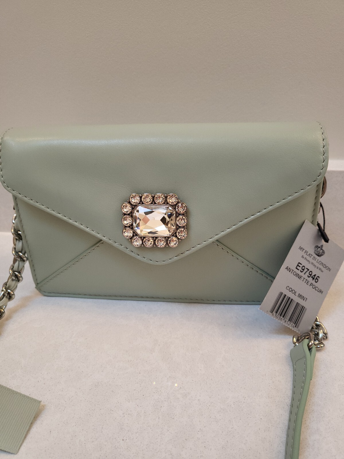 NWT Brighton My Flat in London Cool Mint Antoinette Pouch Chain Shoulder Bag