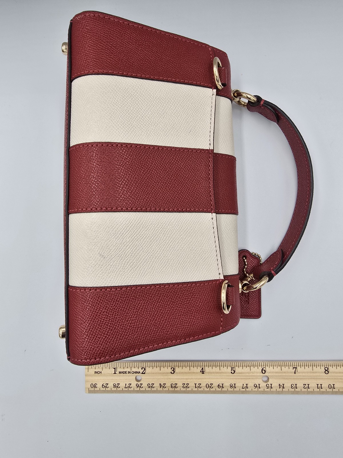 COACH C1435 Red White Tilly Top Handle Crossgrain Satchel Crossbody Gold Trnlock