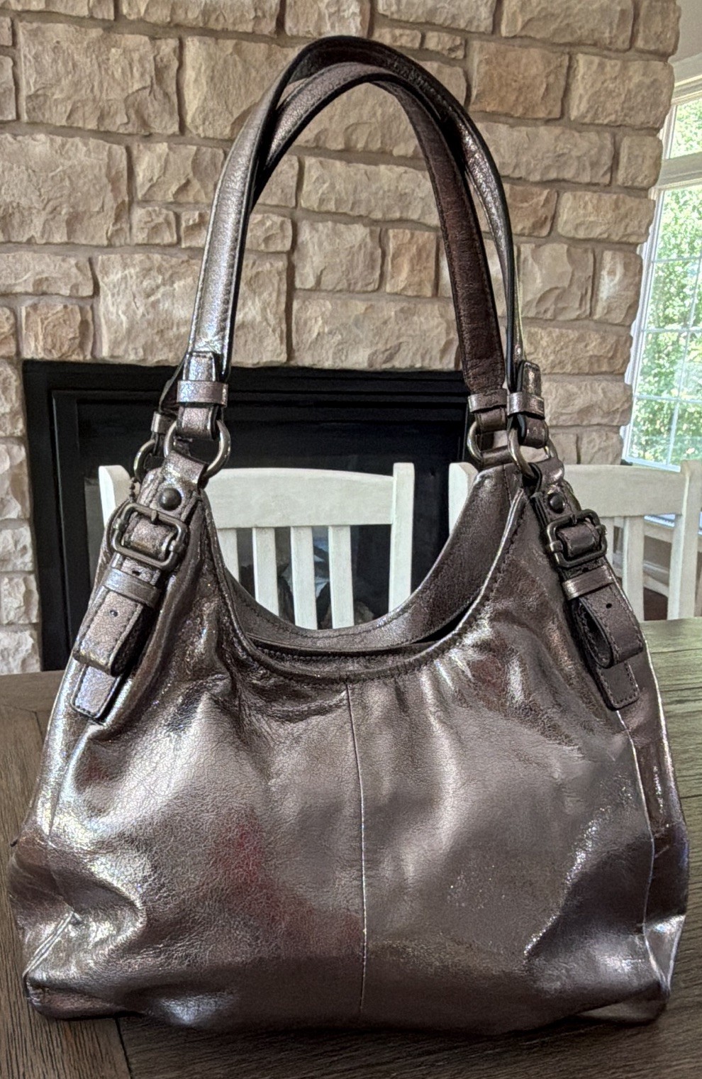 IMMACULATE Coach Madison Metallic Sophia Satchel & Matching Continental Wallet