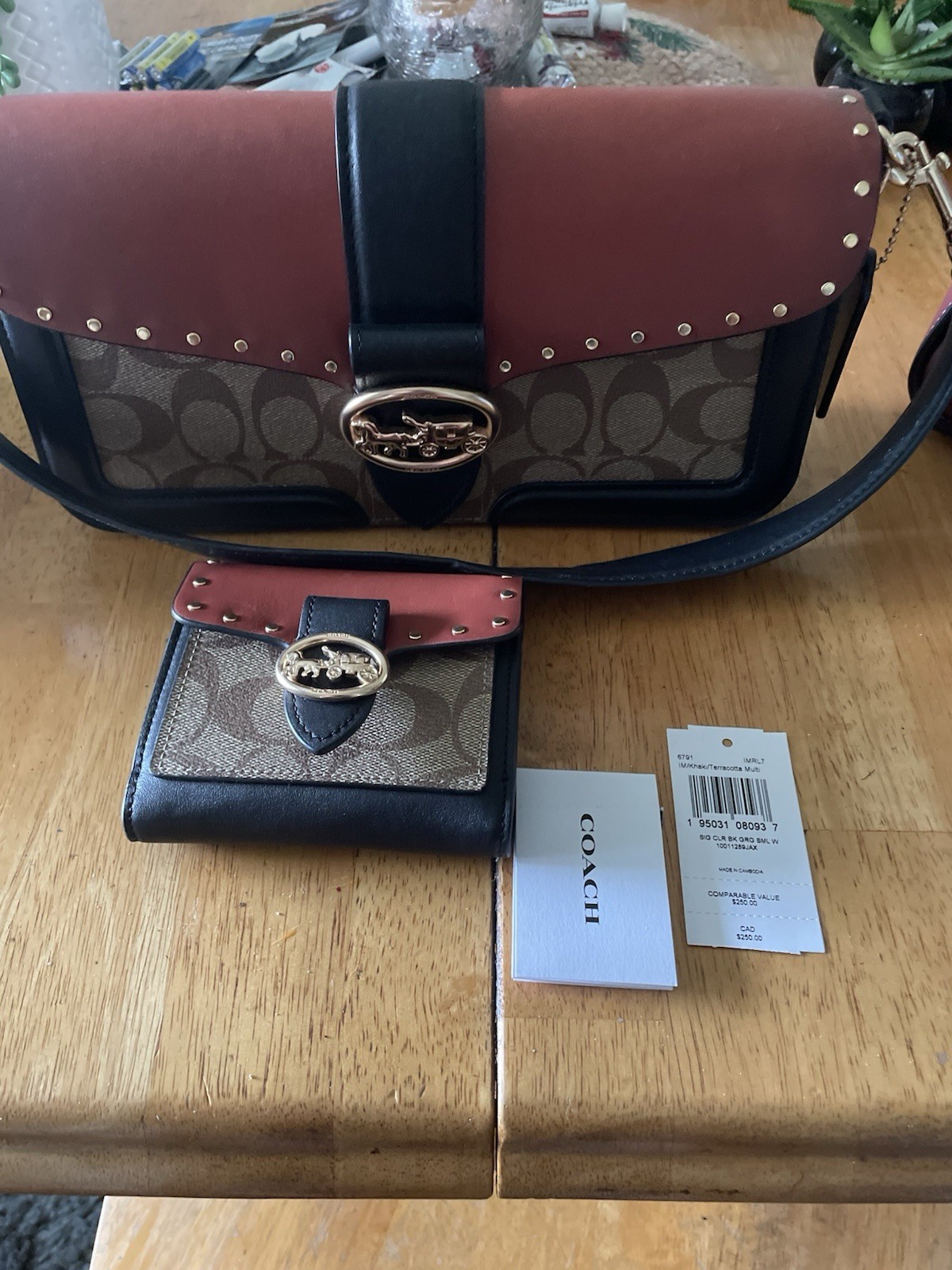NWT Coach Georgie Colorblock Sh Bag Gold Khaki Terracotta – 5605 -Purse & Wallet
