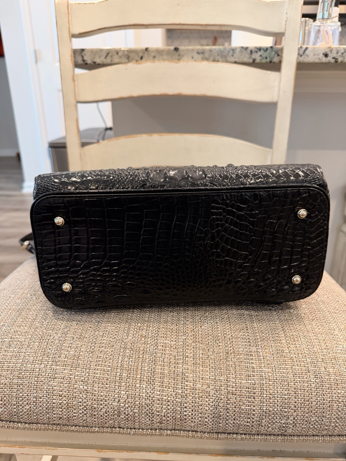 Brahmin Black Alligator Embossed Backpack Top Handle Zip Gold Hardware