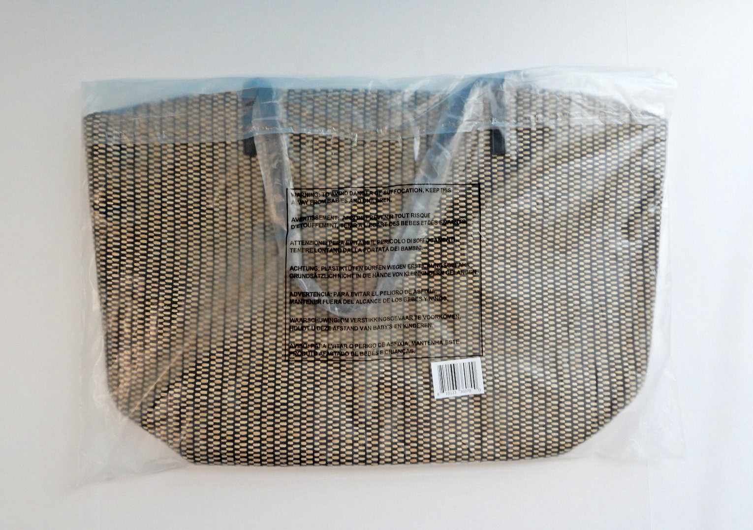 Saks Fifth Avenue Black/Beige Honeycomb Stitch Large Tote Bag Purse Beach Travel
