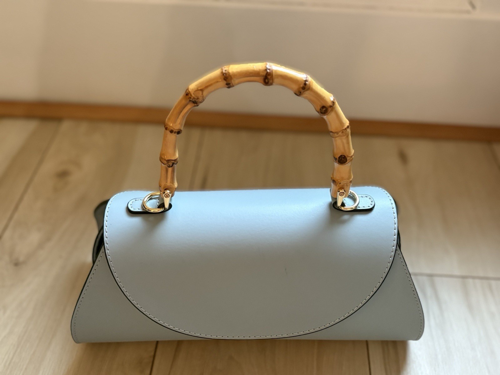 Divina Firenze Genuine Leather Handbag Made in Italy Bamboo Handle