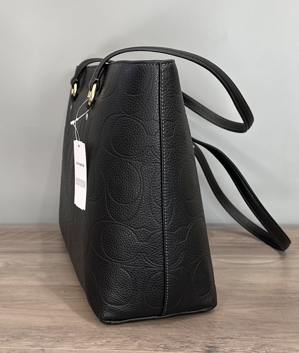NWT COACH Station Tote Bag Shoulder Bag In Signature Leather Black Gold CCD49