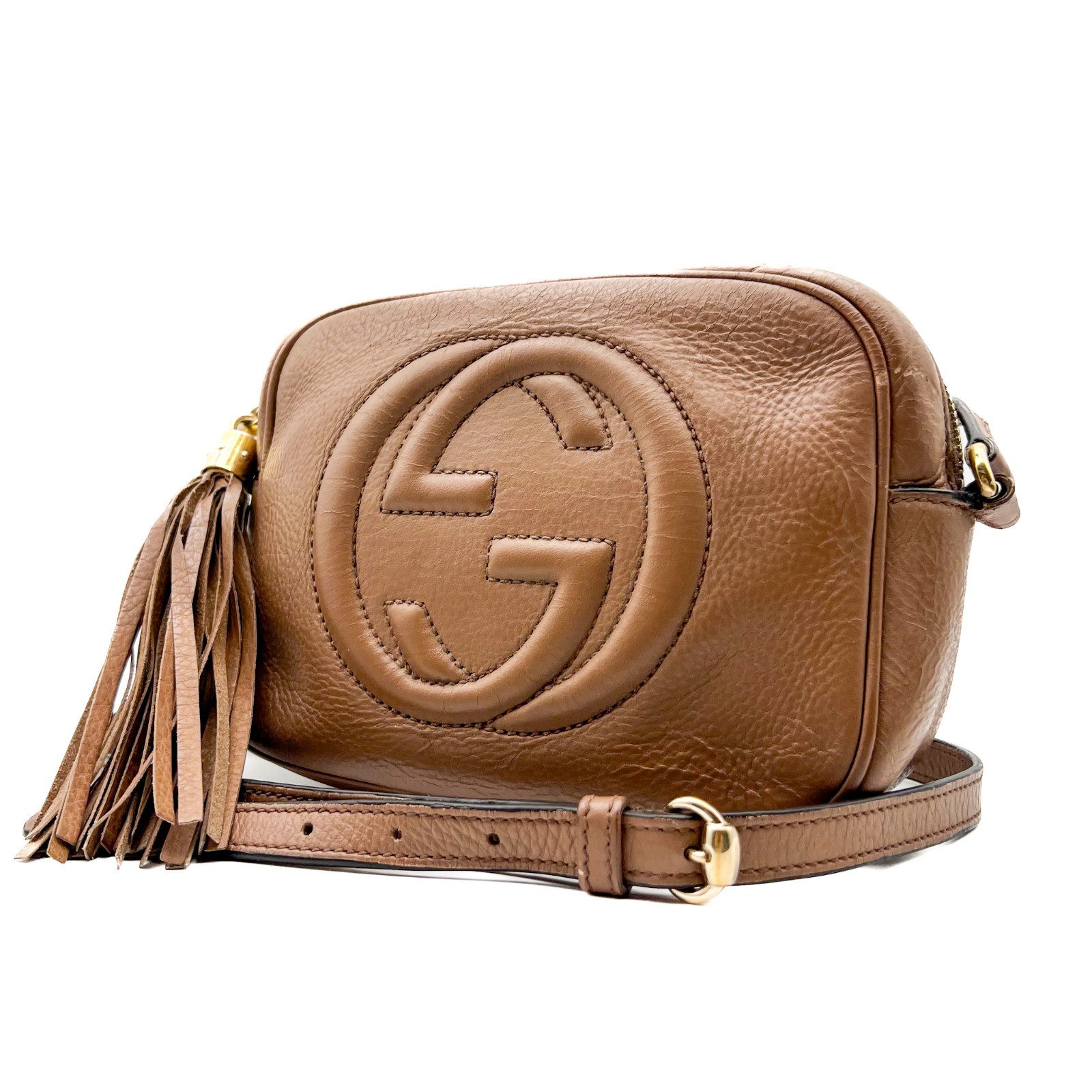 Gucci Soho Disco Leather Crossbody Shoulder Bag Brown Beige 308364 Authentic