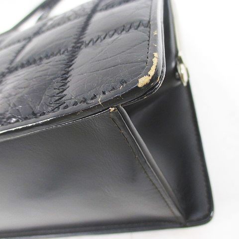 Black Leather Crocodile Embossed Handbag, Ladies, Vintage, 8×6.3in, Used