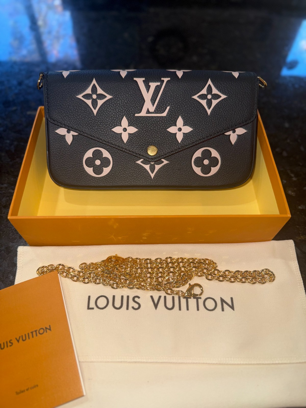 Louis Vuitton Pochette Félicie Black Monogram Empreinte Leather FULL SET