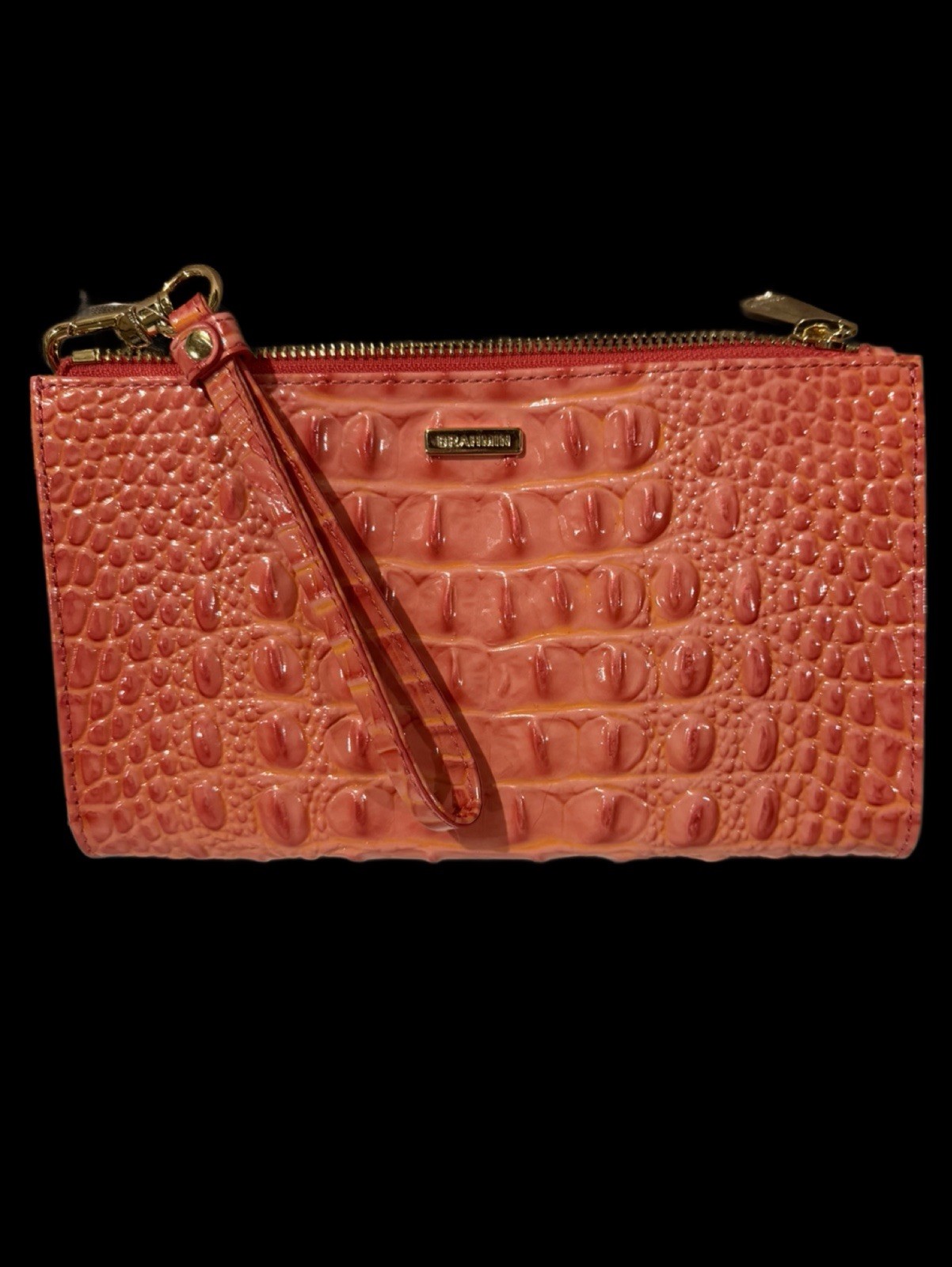 Brahmin Melbourne Coral Croc Embossed Zip Wristlet w/ Dust Bag, Gold Hardware