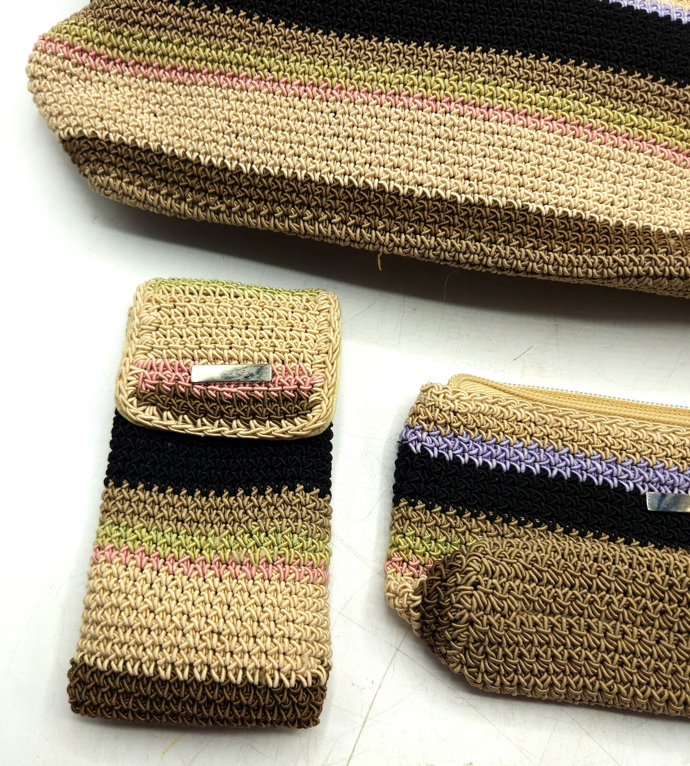 Worthington 4 piece Crochet Knit Shoulder Bag Glasses Holder Change Purse
