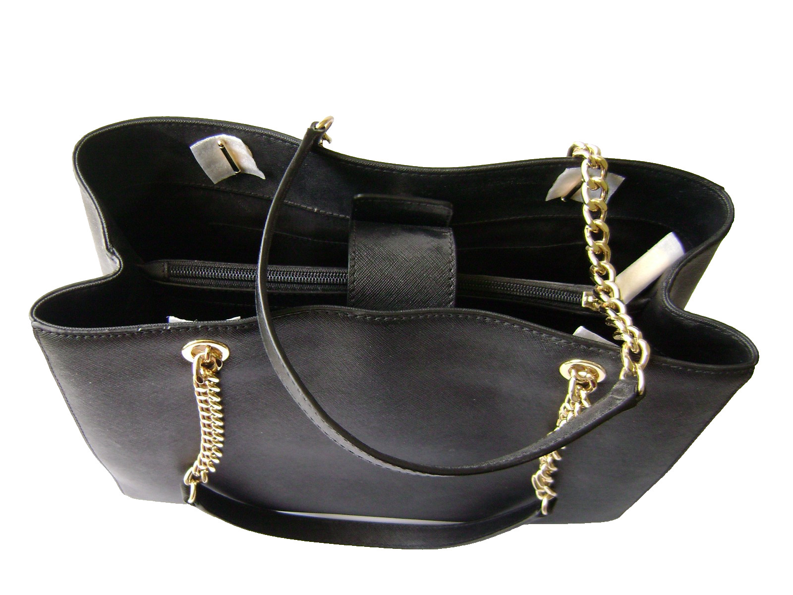 MICHAEL Michael Kors Susannah Large Tote Black Gold Hardware Chain Open Top