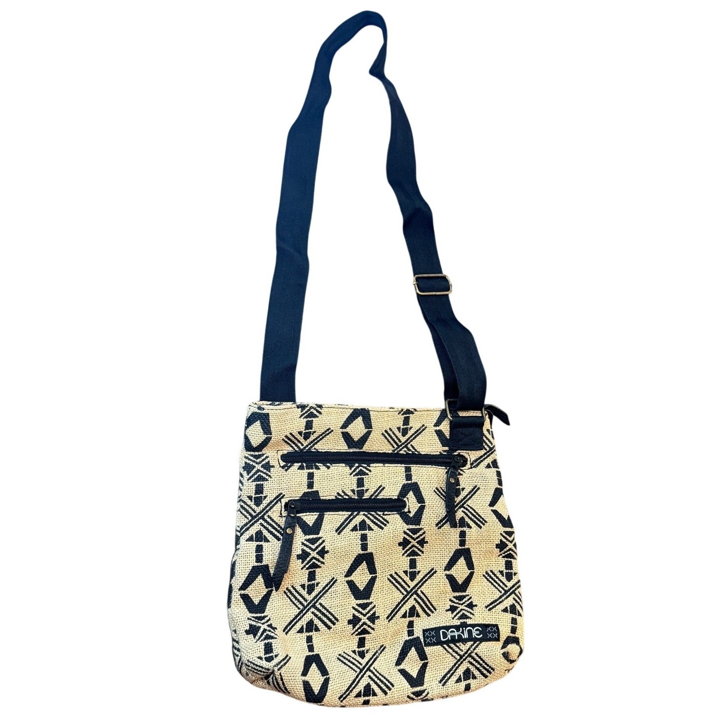 Dakine Jo Jo Jive Crossbody Bag Jute Burlap Purse Tan Black Adjustable Geometric