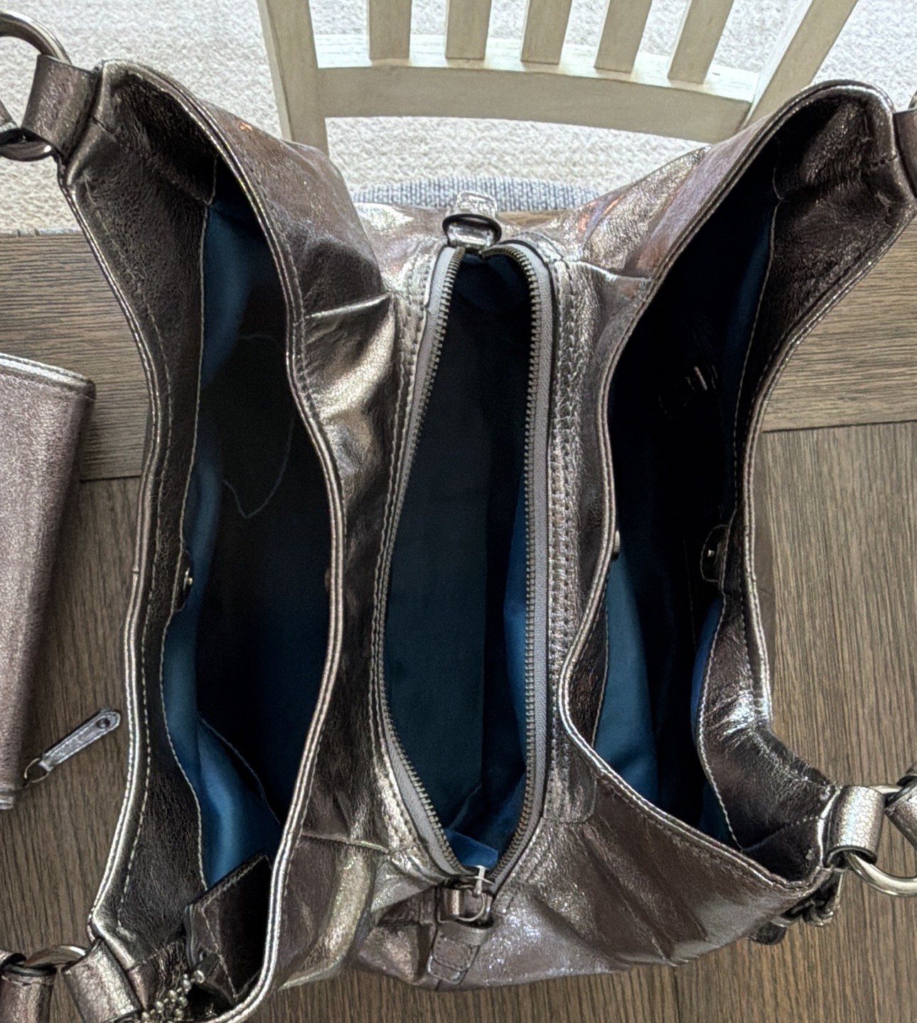 IMMACULATE Coach Madison Metallic Sophia Satchel & Matching Continental Wallet