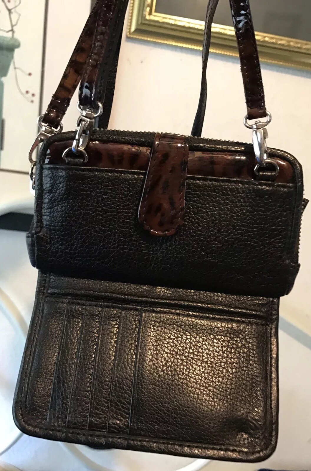 BRIGHTON Brazos Wild TIGER Patent Leather Purse WALLET ORGANIZER Crossbody BaG