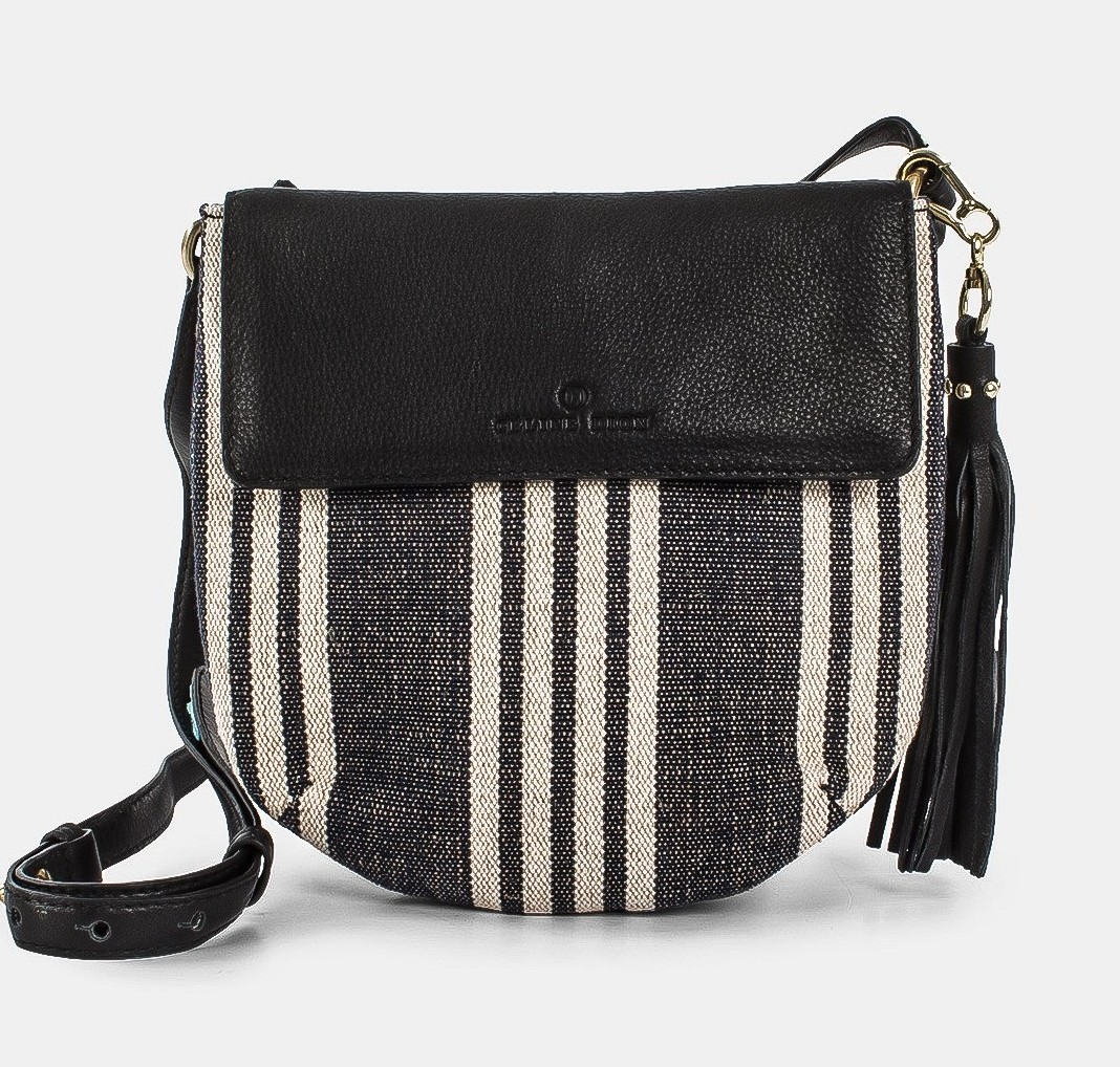CELINE DION Forte Crossbody Bag Black/White Stripe NWT CBY5447