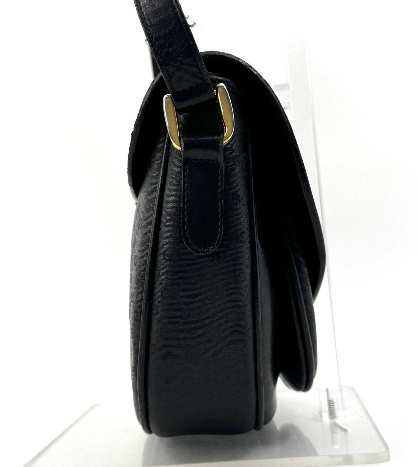 Vintage GUCCI Shoulder Bag Micro GG Turnlock PVC Leather Black Purse Authentic