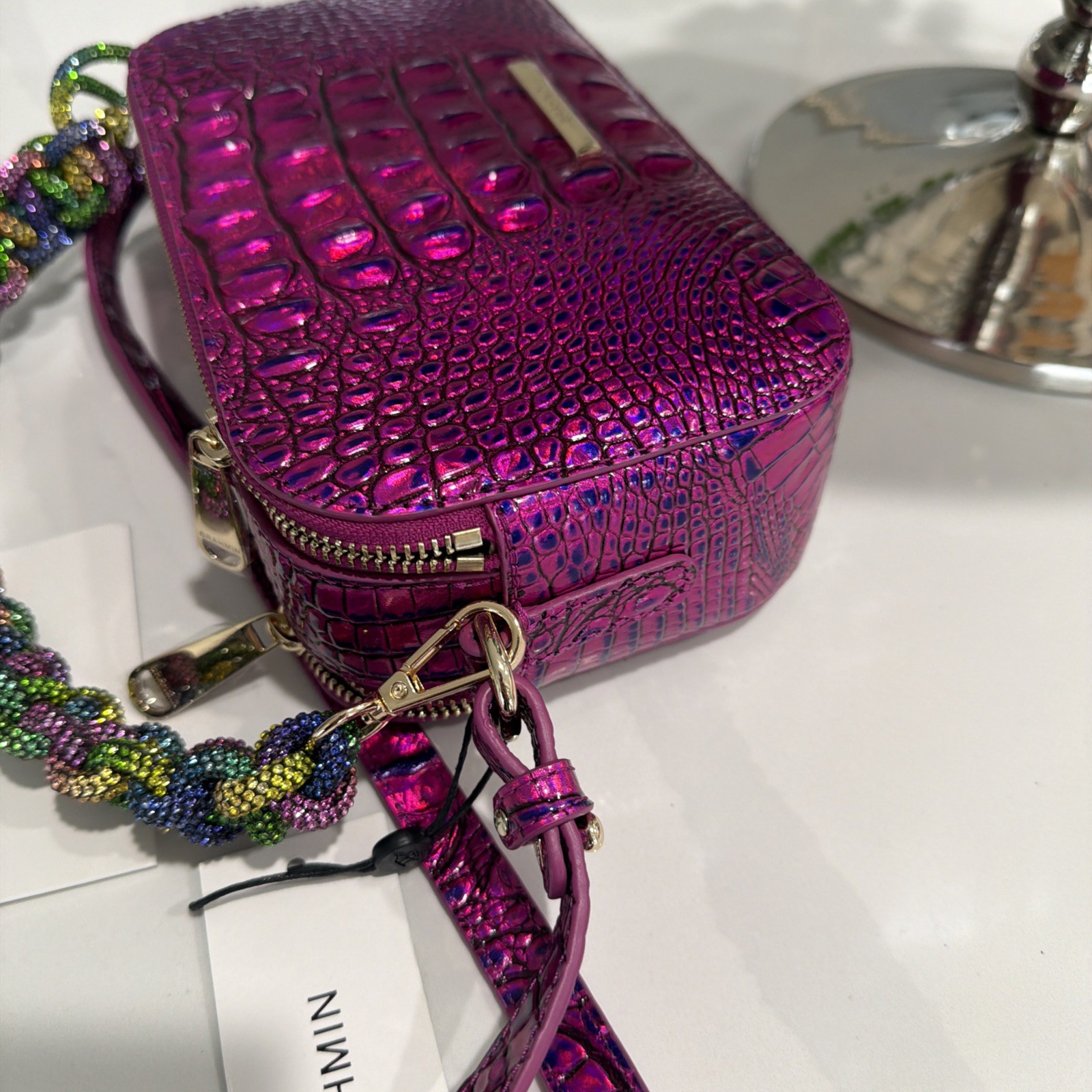 Brahmin Purse Danica Messenger Violet Melbourne W Upgraded Crystal Strap