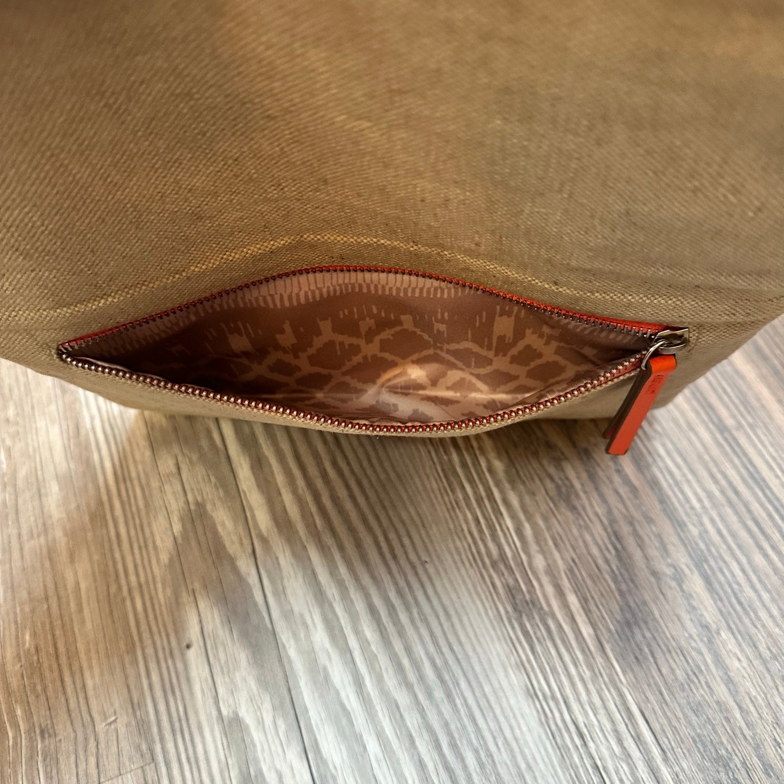 Stella & Dot Waverly Petite Crossbody Fresh Orange Linen Clutch Vegan Leather