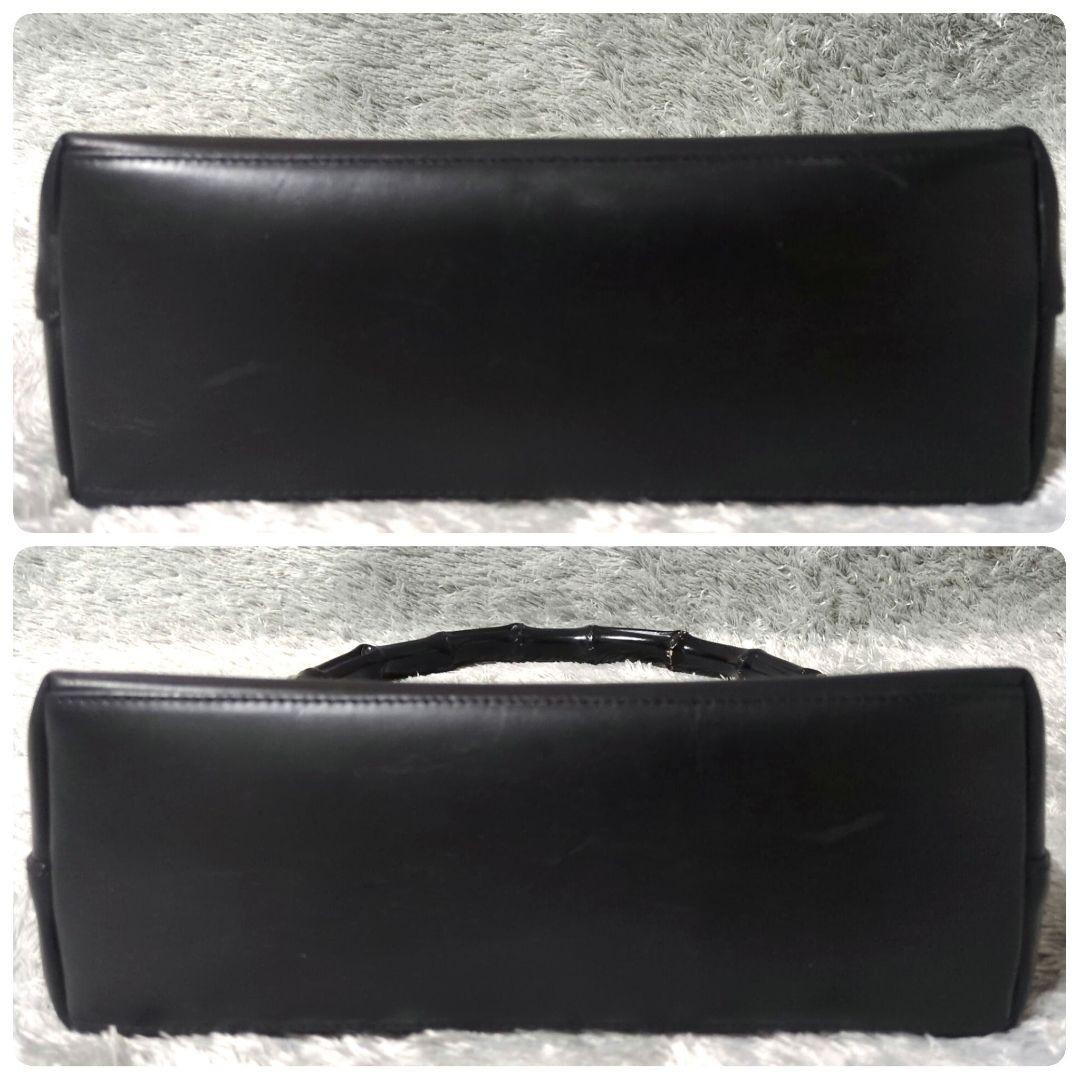 Gucci Bamboo Leather Shoulder Bag Black Gold with Pouch Women Authentic