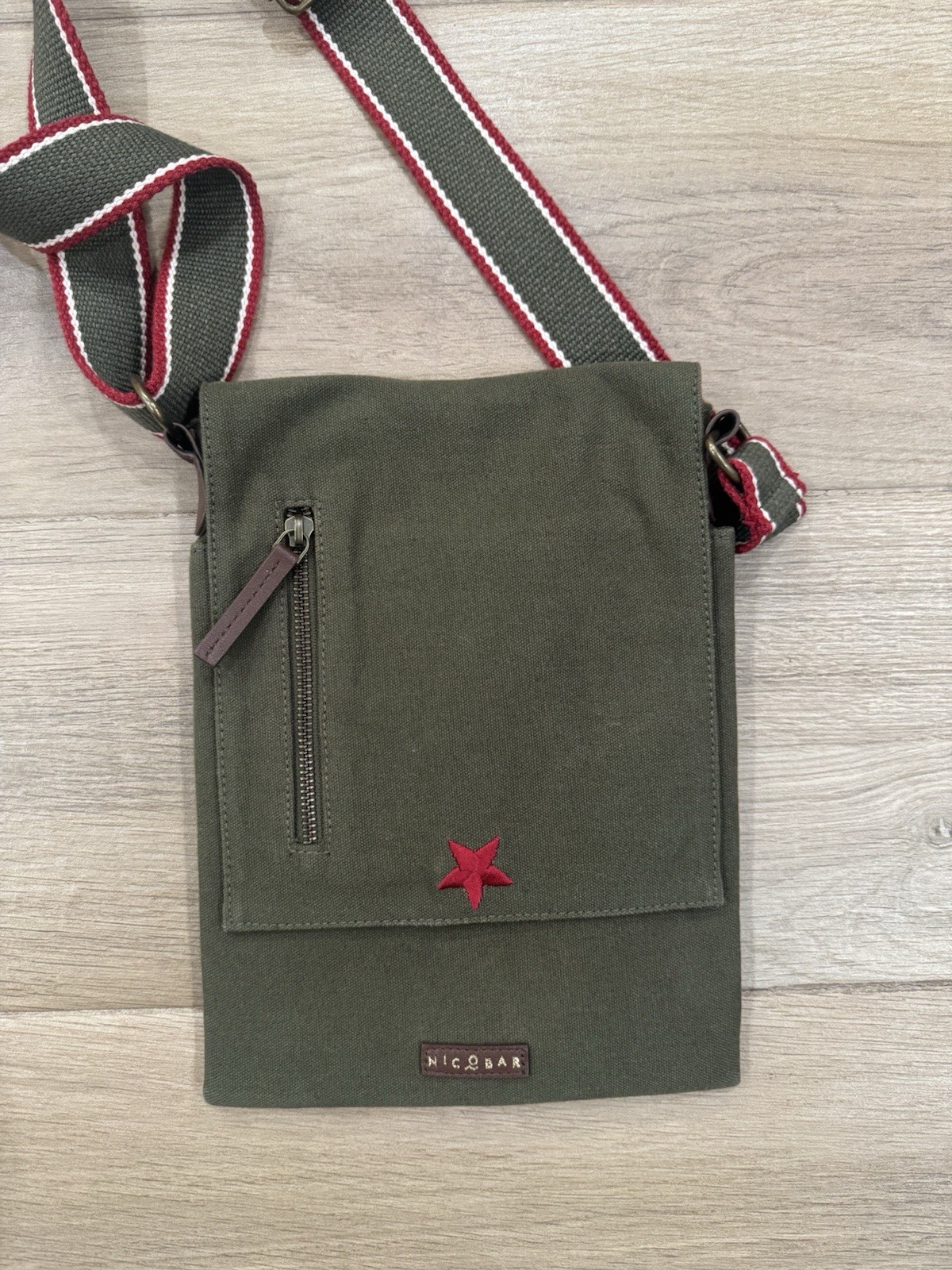 Nicobar Crossbody Messenger Bag Small Olive Green Safari Outdoor Cotton Canvas