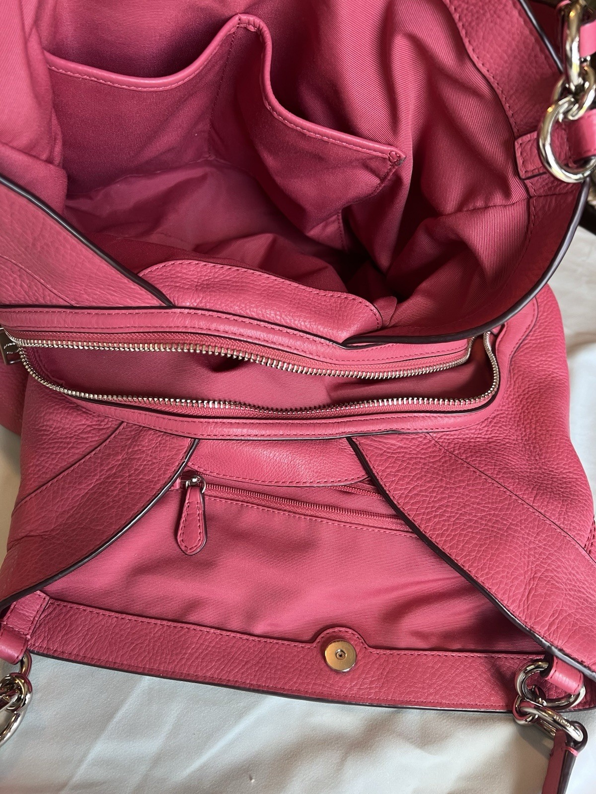 Coach Pink Pebbled Shoulder Bag Shoulder Strap, Zip/Snap, Inner Pockets, Charm
