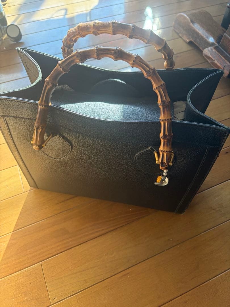 Gucci Bamboo Handle Leather Handbag Black 13.8in x 11.0in x 6.0in