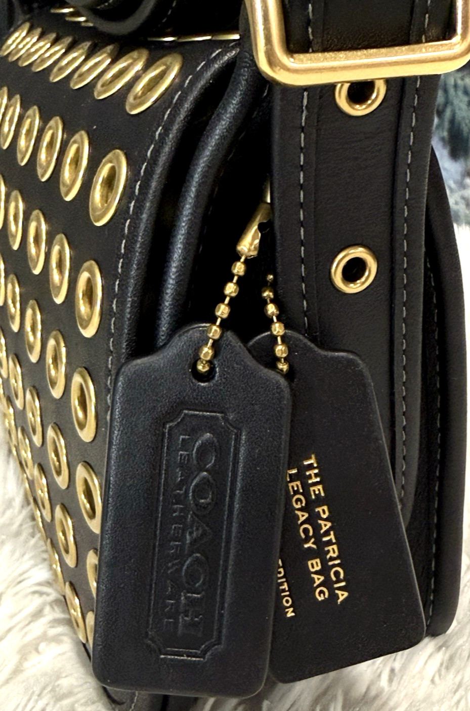 NWT Coach Originals Grommets Patricia Legacy 19 Bag CY925 In BLACK Leather Brass