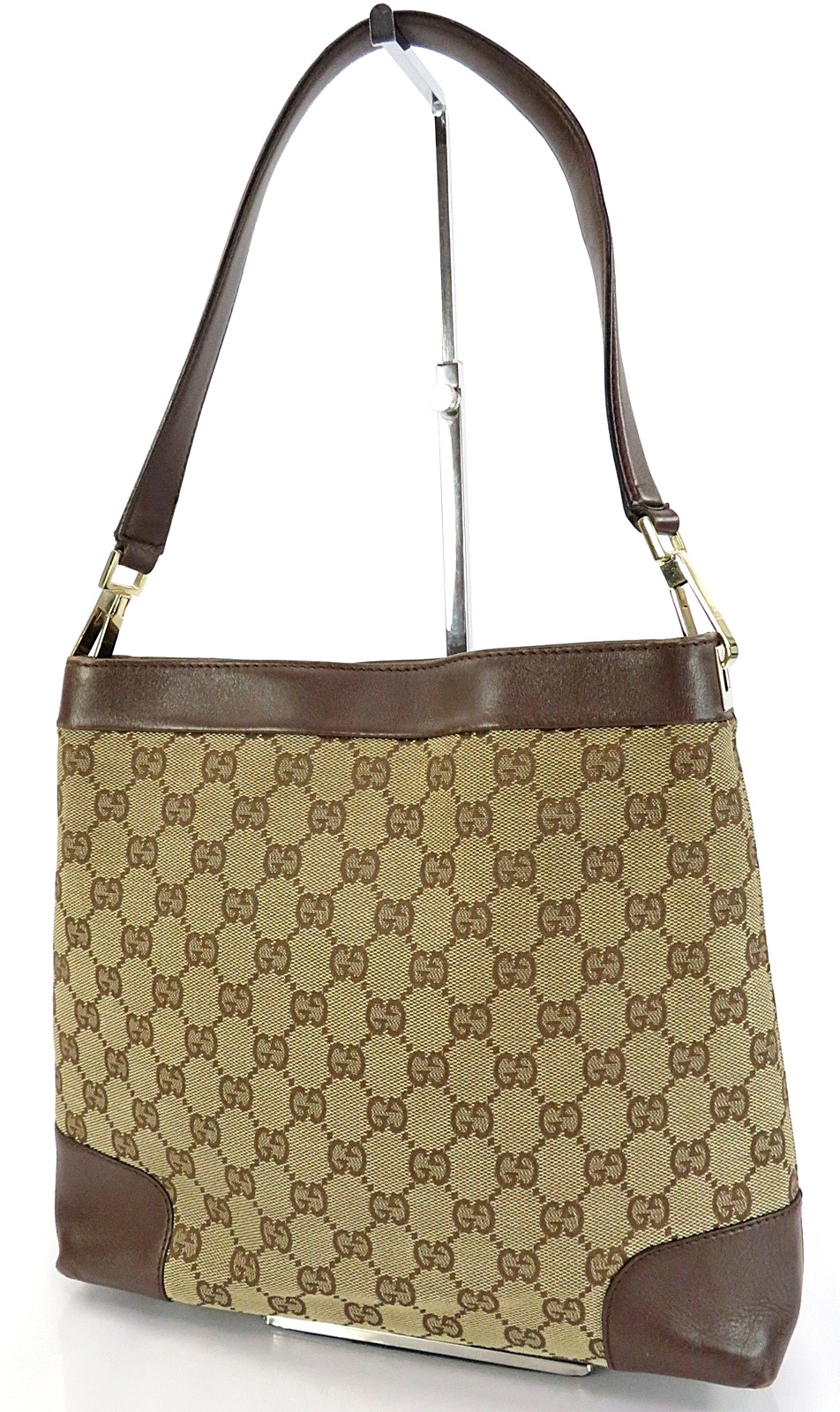Authentic GUCCI Brown GG Canvas and Leather Shoulder Bag Purse #62582A