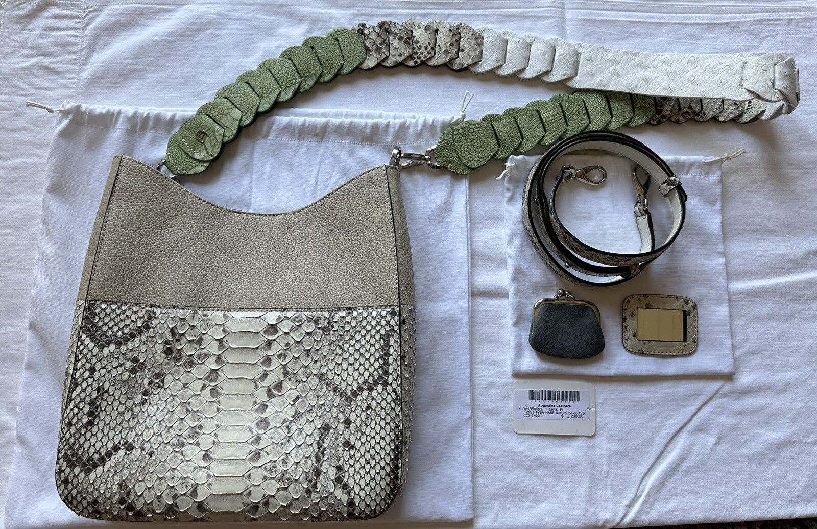Leathercraft Nara Whip Snake/Nappa Leather Bag/Purse – Cape Cobra – Ostrich- NEW