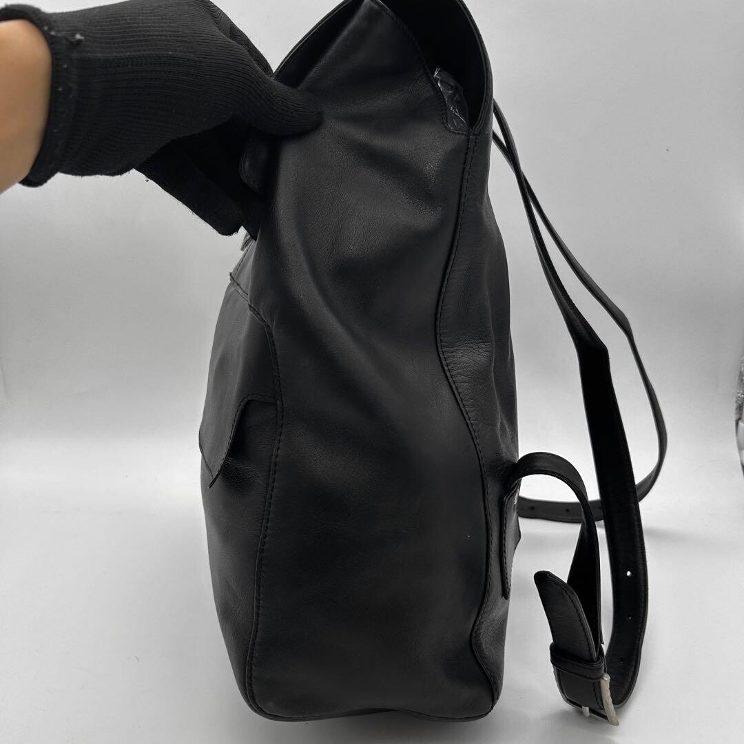 Hirokohayashi Black Leather Backpack A4 Silver Hardware Women Auth