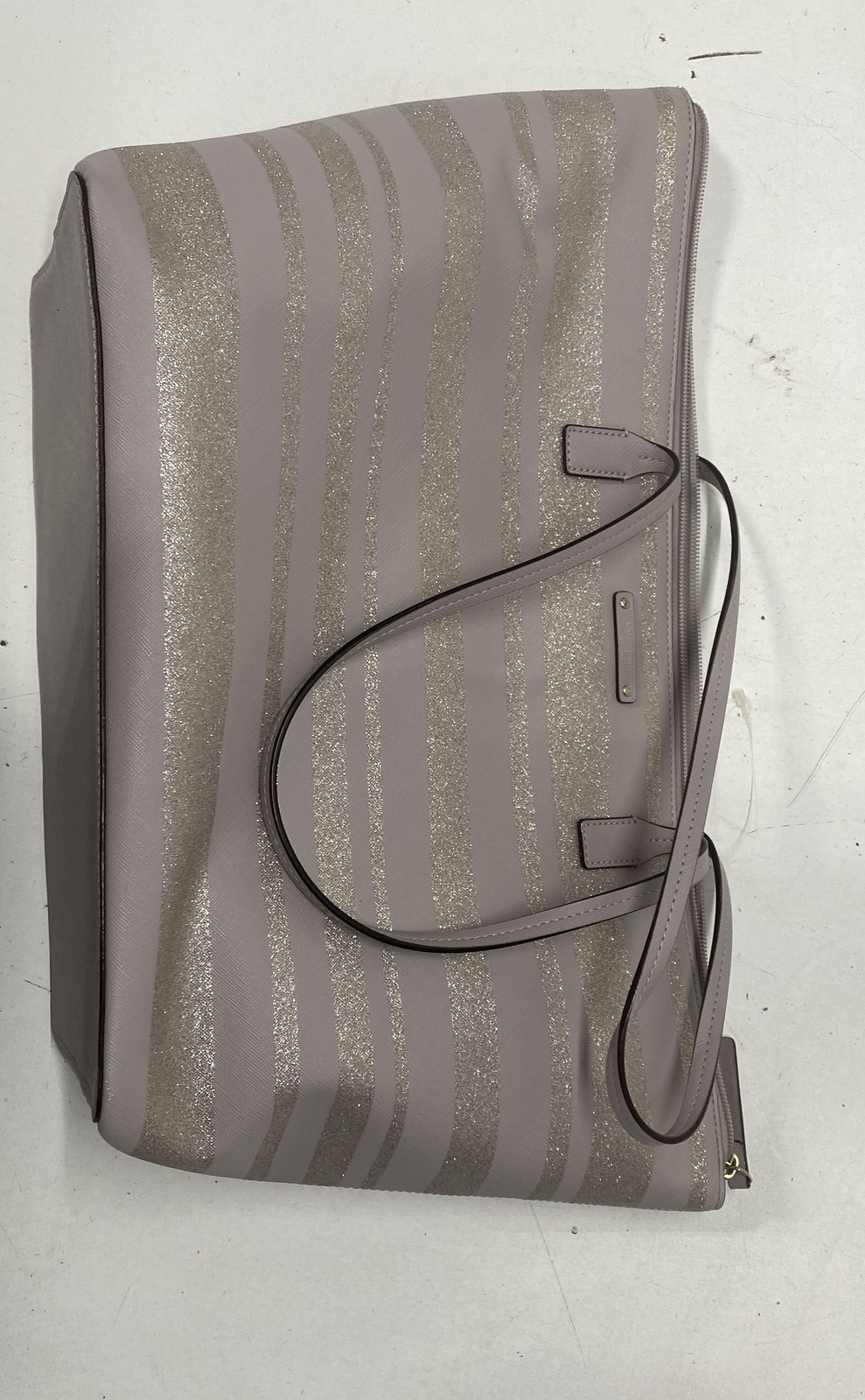 Kate Spade Lavender Saffiano Leather Glitter Stripe Large Zip Tote Handbag