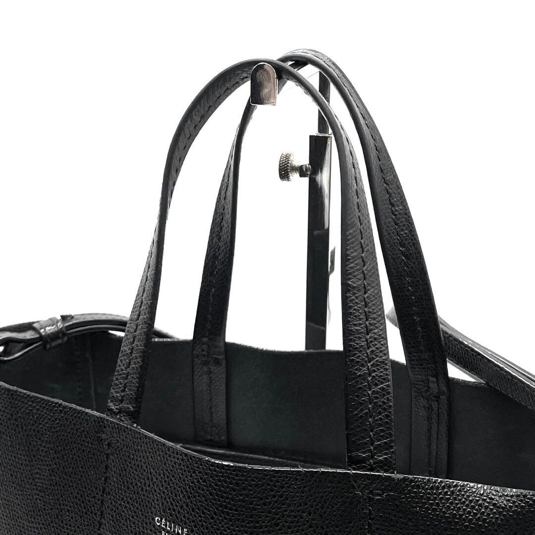 CELINE Vertical Cabas Small Black Leather 2Way Hand Shoulder Bag Dust Bag Auth