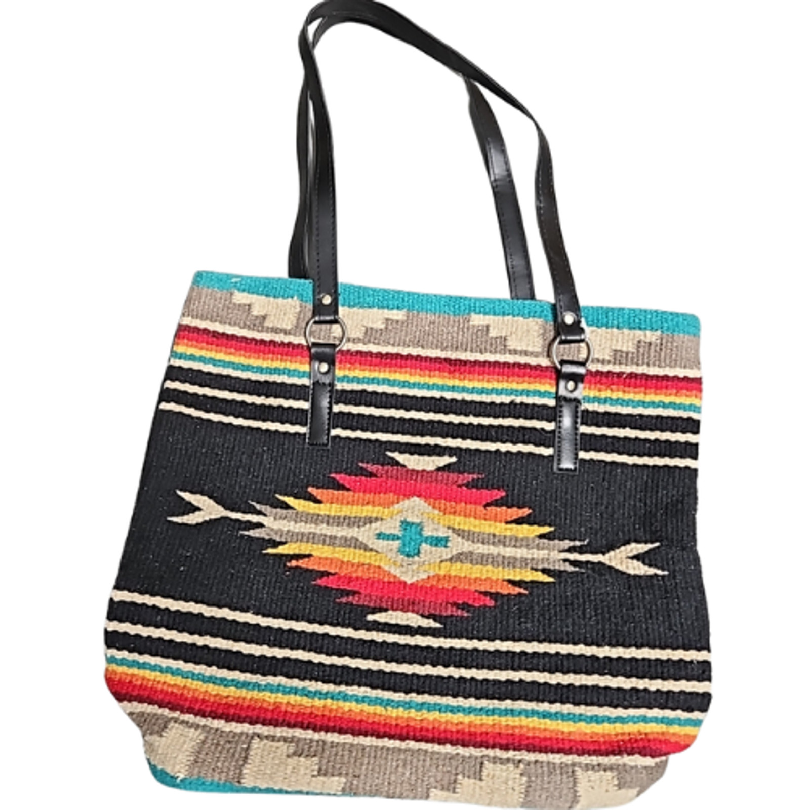 Southwestern Tote Bag Black, Cream Orange, Turquoise NEW
