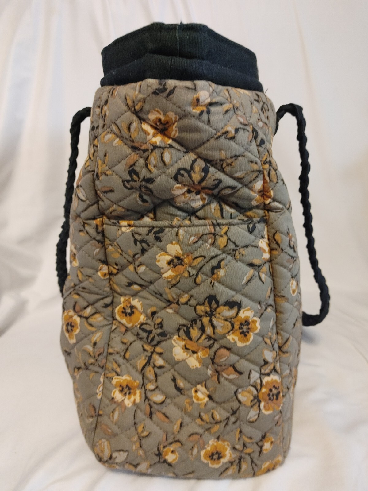 Longaberger Zip Tote Bag Quilted Black Khaki Floral 2007 18 Inch